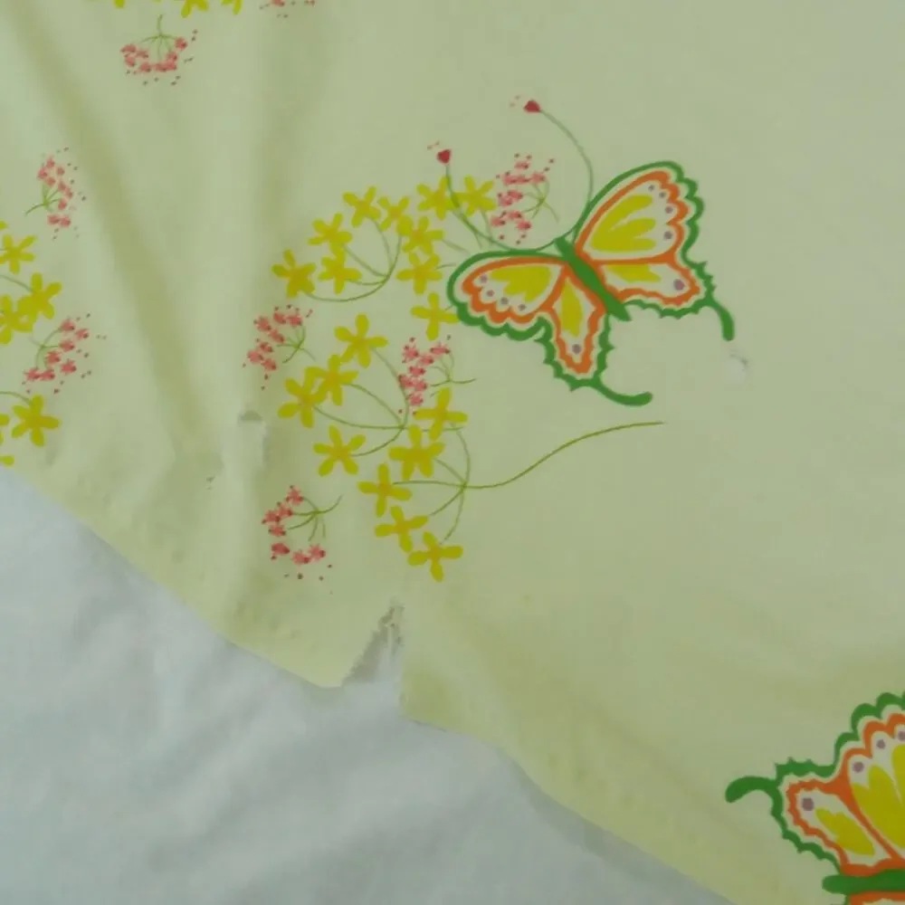 Vintage 70s Queen Sheet‎ Set Yellow Floral Butterflies Marlene Tastemaker Dainty